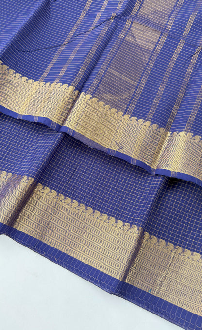 Chettinad Cotton Saree - Ink blue shade and Gold tone