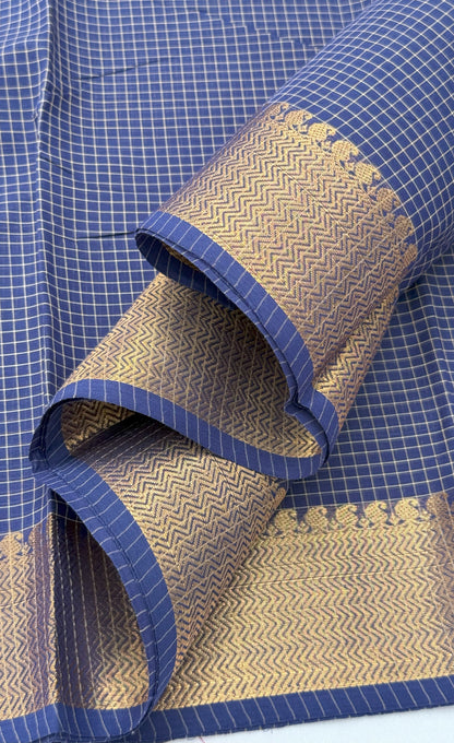 Chettinad Cotton Saree - Ink blue shade and Gold tone