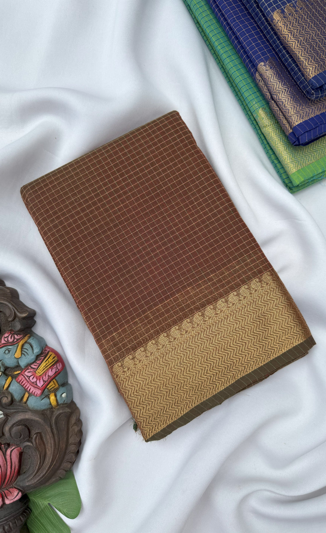 Chettinad Cotton Saree - Brown shade and Gold tone