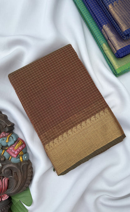 Chettinad Cotton Saree - Brown shade and Gold tone