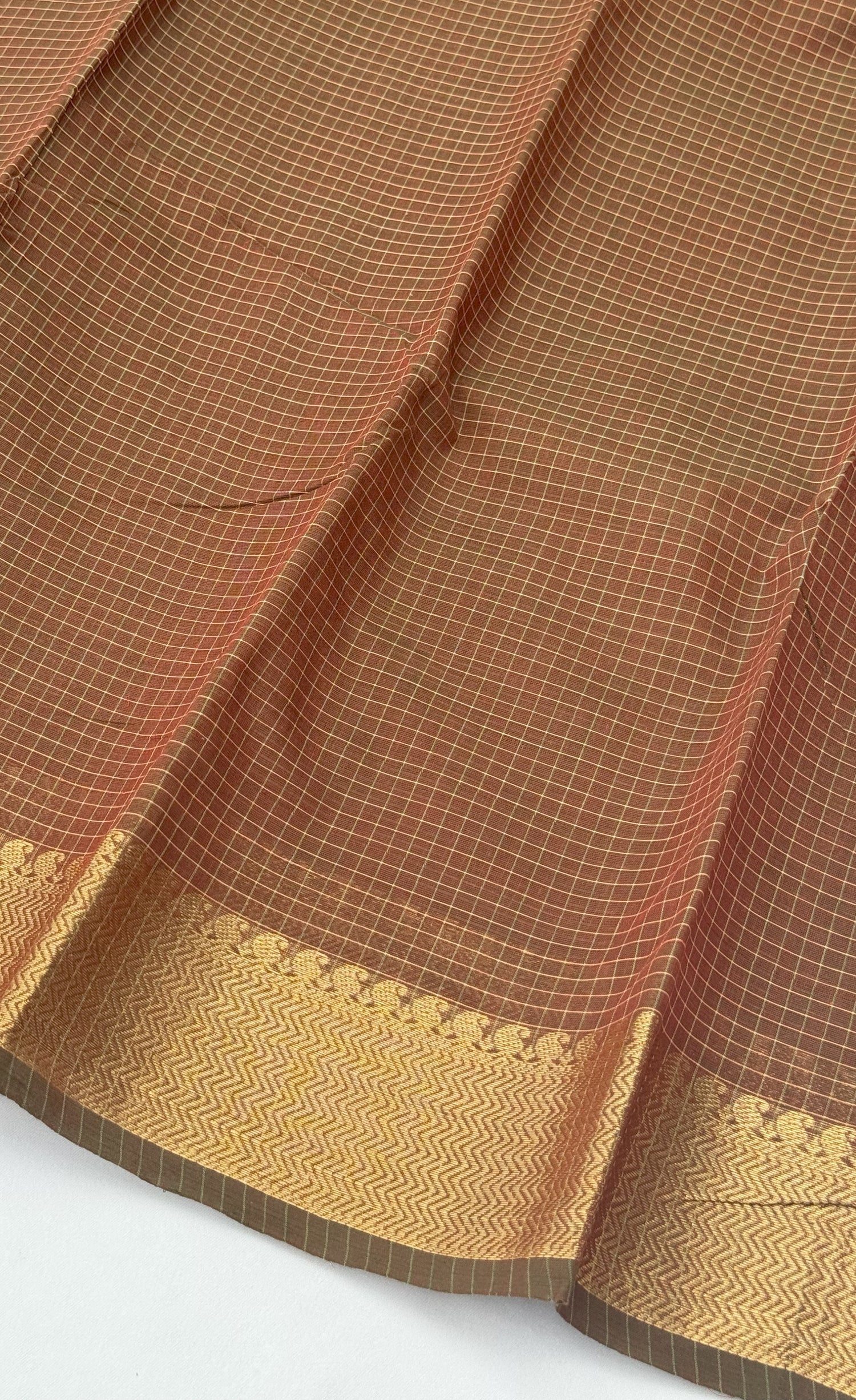 Chettinad Cotton Saree - Brown shade and Gold tone