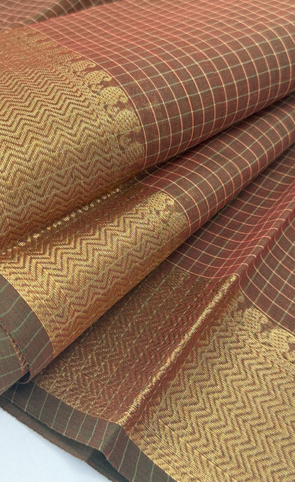 Chettinad Cotton Saree - Brown shade and Gold tone
