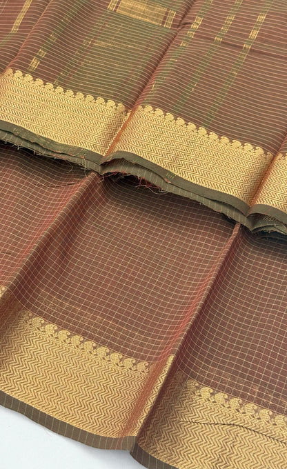 Chettinad Cotton Saree - Brown shade and Gold tone