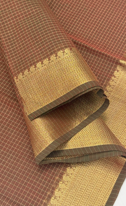 Chettinad Cotton Saree - Brown shade and Gold tone