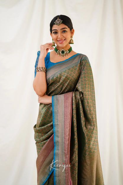 Antara Banarassi Silk Saree - Dark Green Sarees