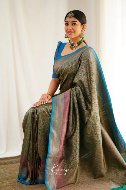 Antara Banarassi Silk Saree - Dark Green Sarees