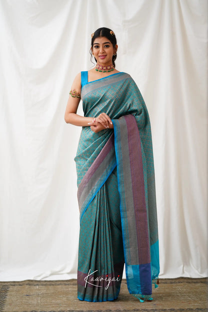 Antara Banarassi Silk Saree - Teal Blue Sarees