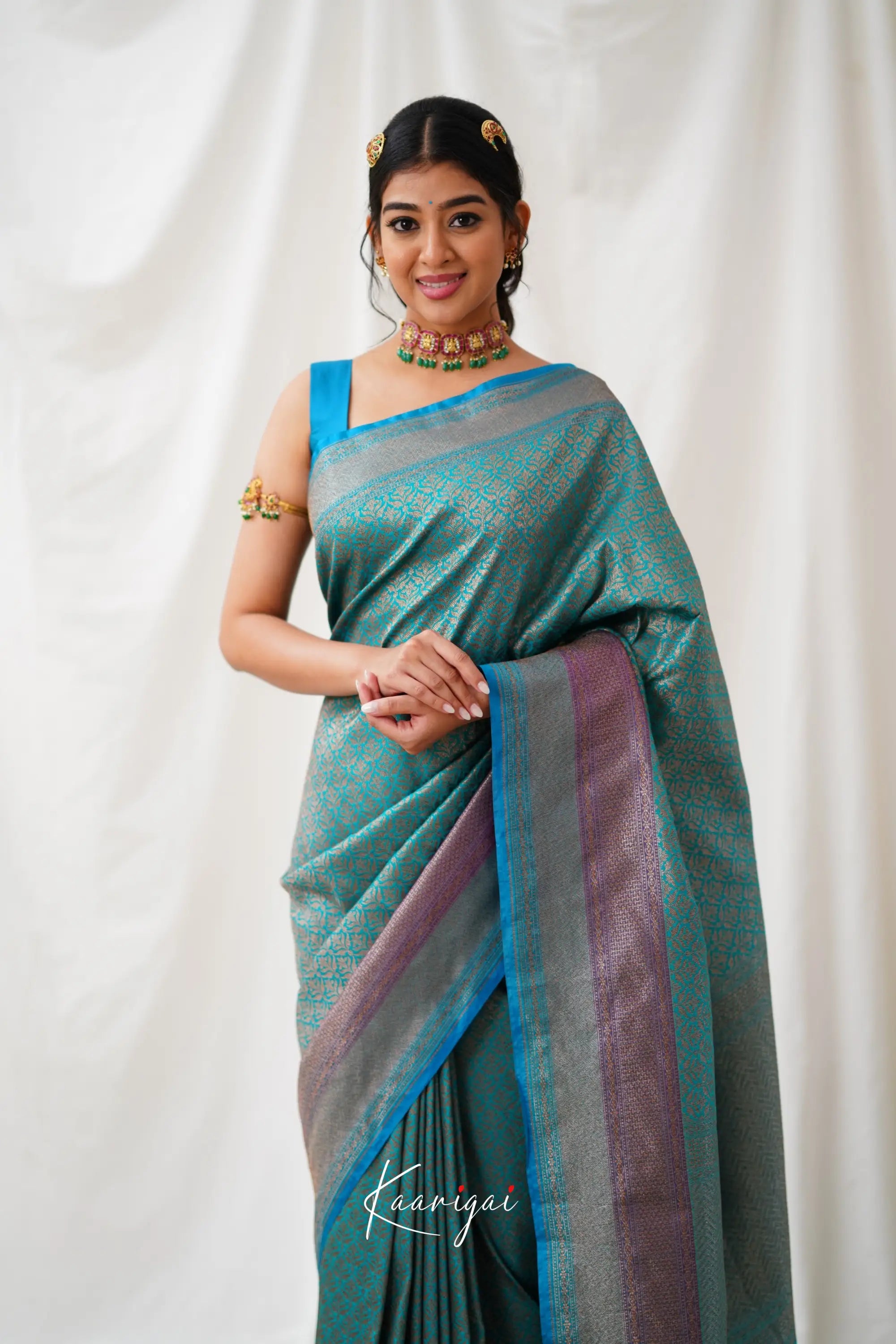 Antara Banarassi Silk Saree - Teal Blue Sarees