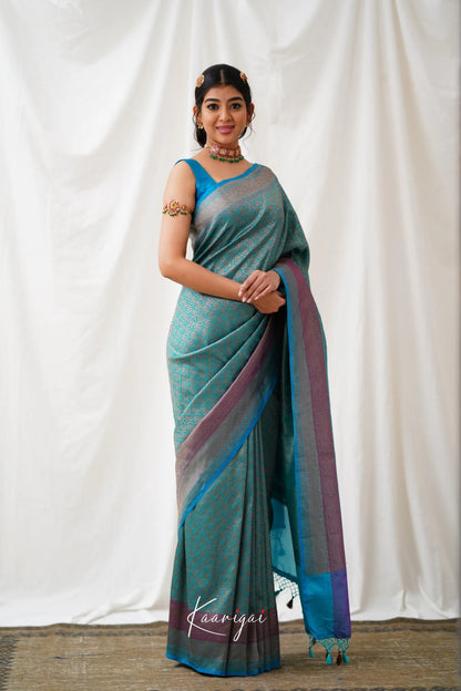 Antara Banarassi Silk Saree - Teal Blue Sarees