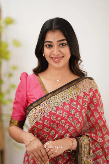 Chaavi Chanderi Saree - Bright Pink And Black Sarees