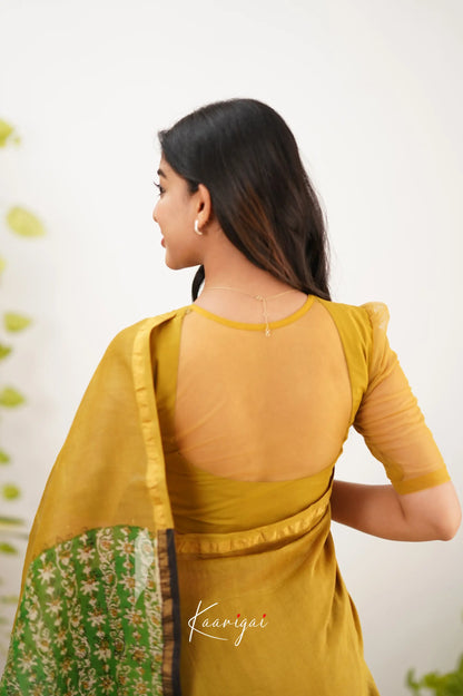 Chaavi Chanderi Saree - Mustard Yellow And Green Sarees