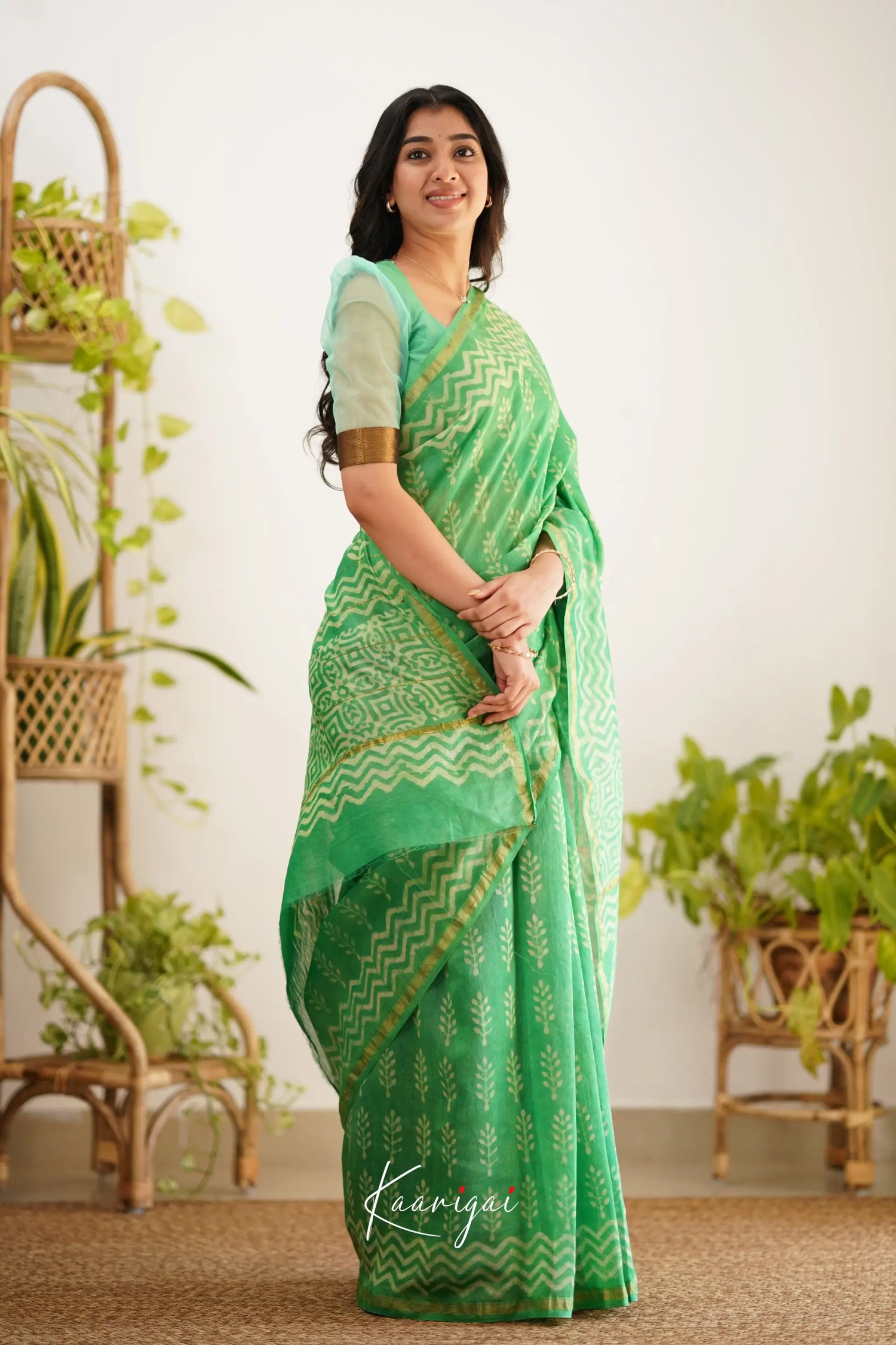 Chaavi Chanderi Saree - Sea Green Sarees