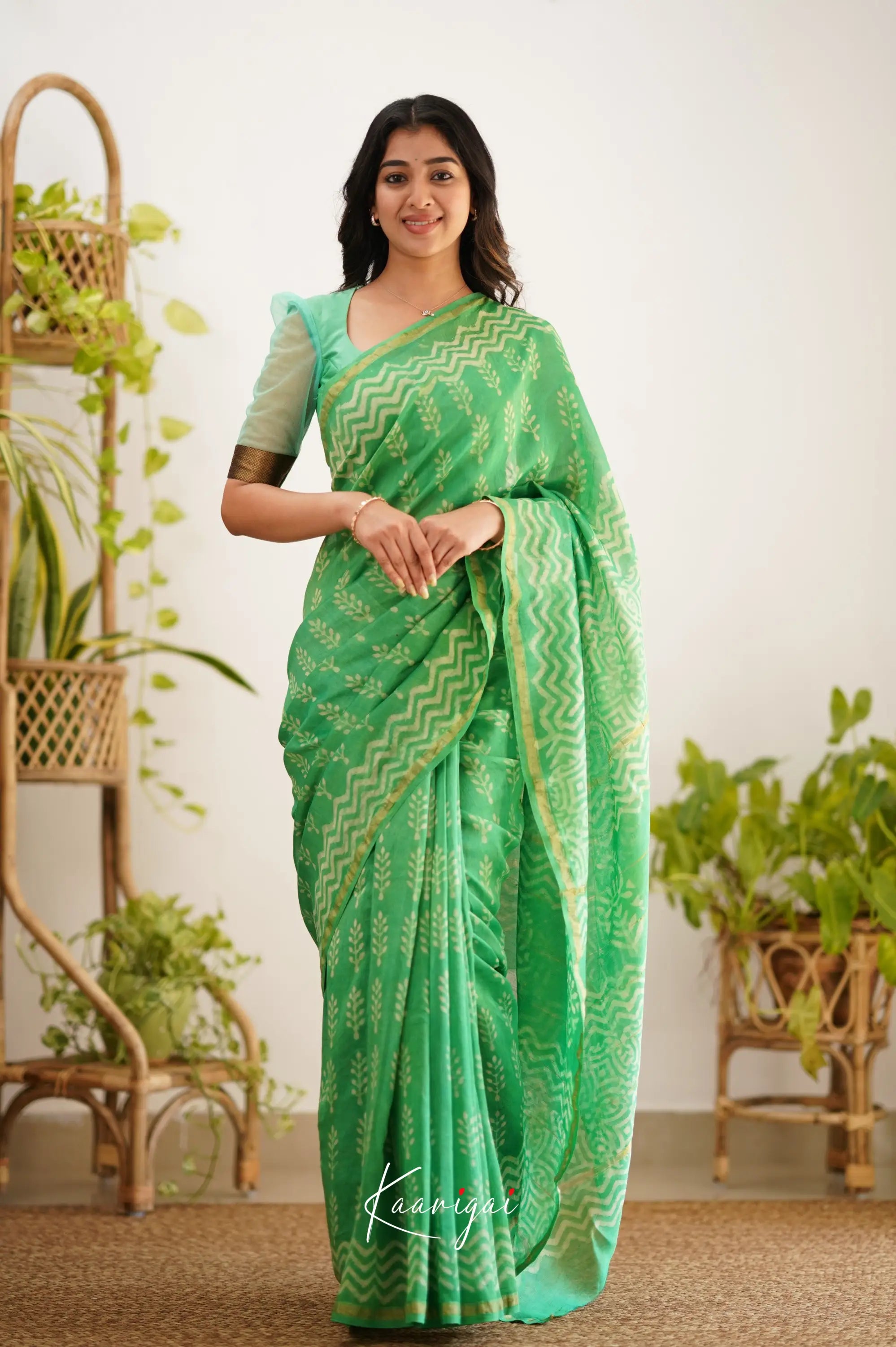 Chaavi Chanderi Saree - Sea Green Sarees