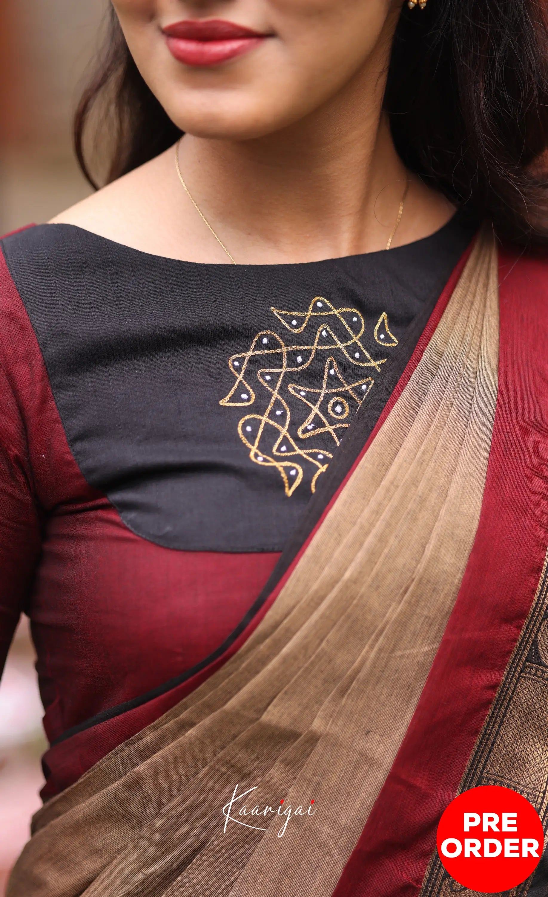 Chettinad Cotton Saree - Beige and Dark Maroon Sarees