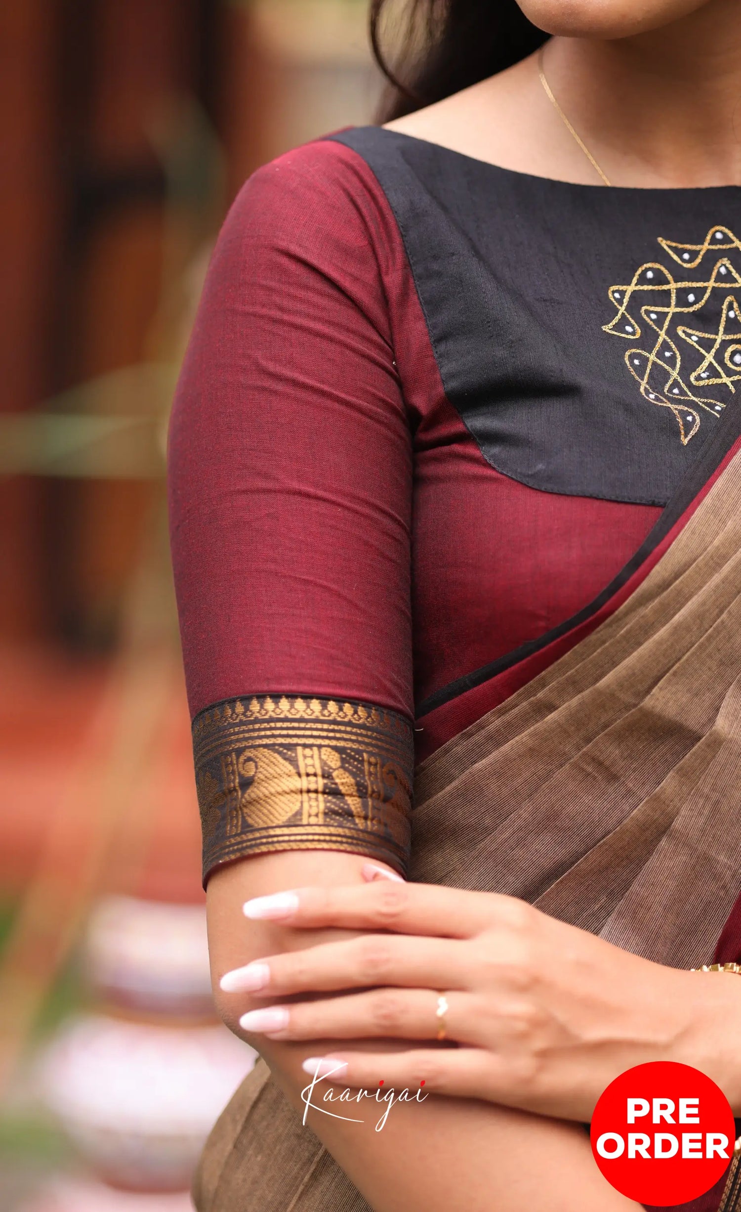Chettinad Cotton Saree - Beige and Dark Maroon Sarees