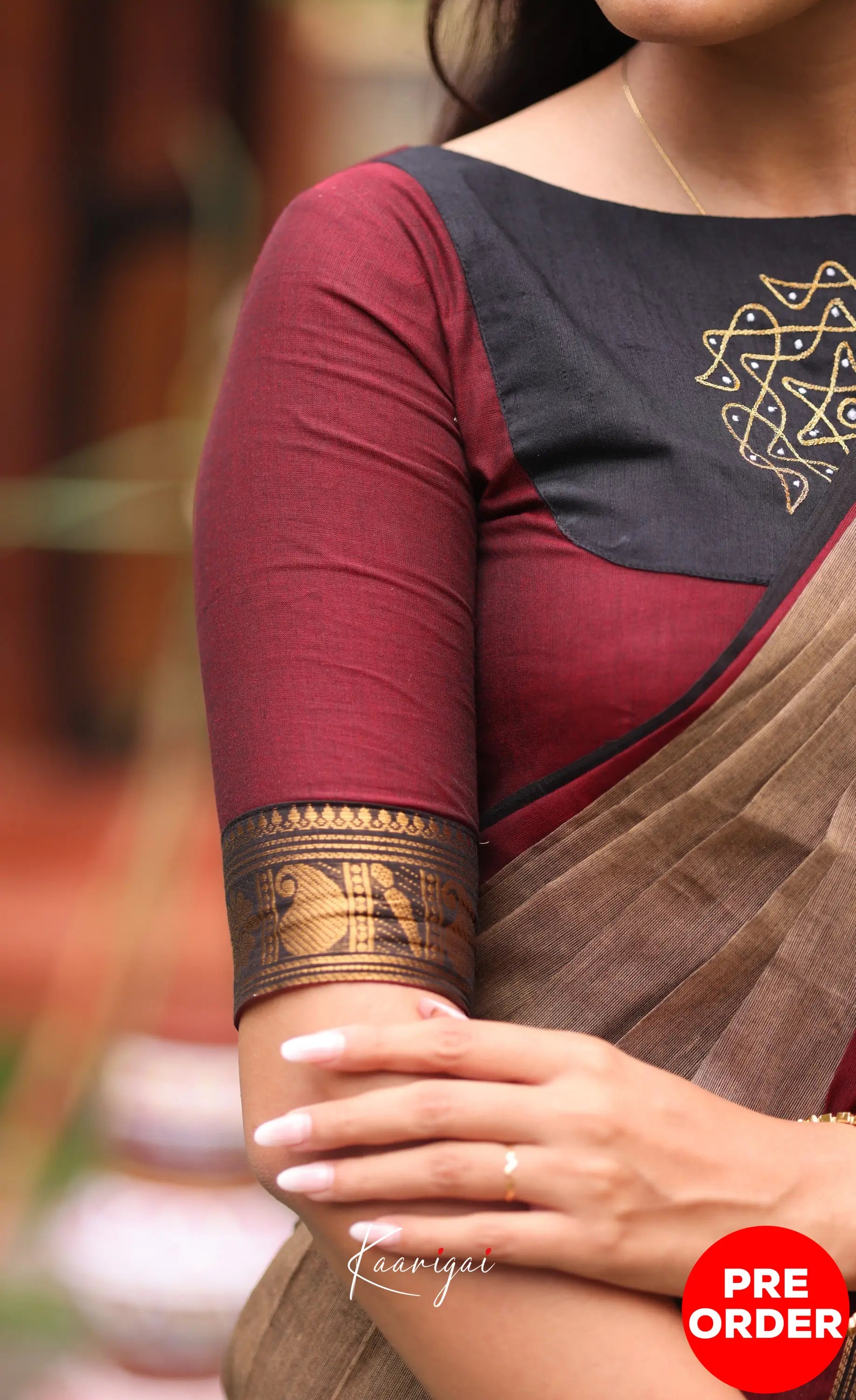 Chettinad Cotton Saree - Beige and Dark Maroon Sarees