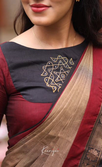 Chettinad Cotton Saree - Beige and Dark Maroon Sarees