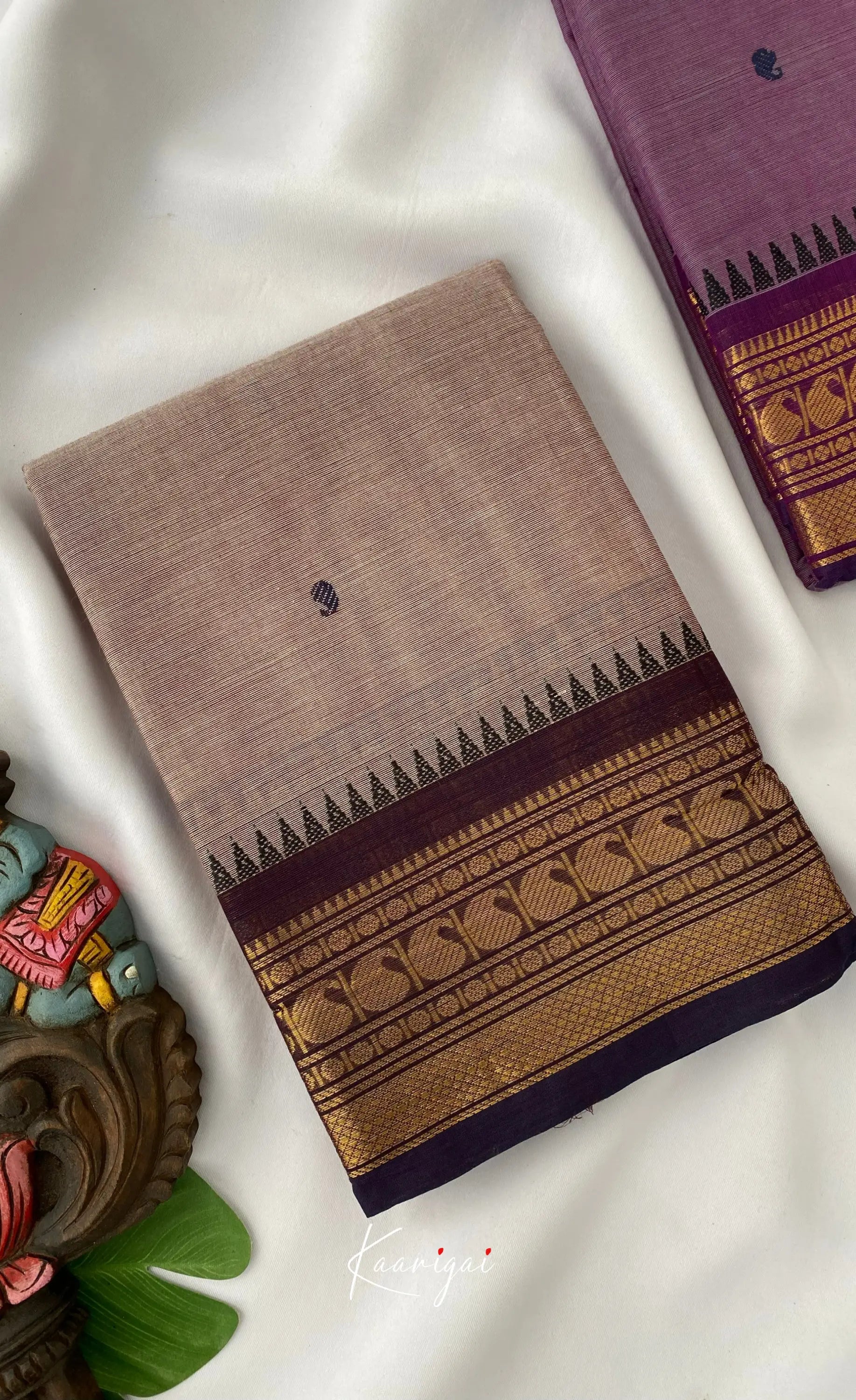 Chettinad Cotton Saree - Brownish cream tone and Dark brown shade Sarees