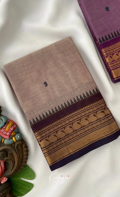 Chettinad Cotton Saree - Brownish cream tone and Dark brown shade Sarees