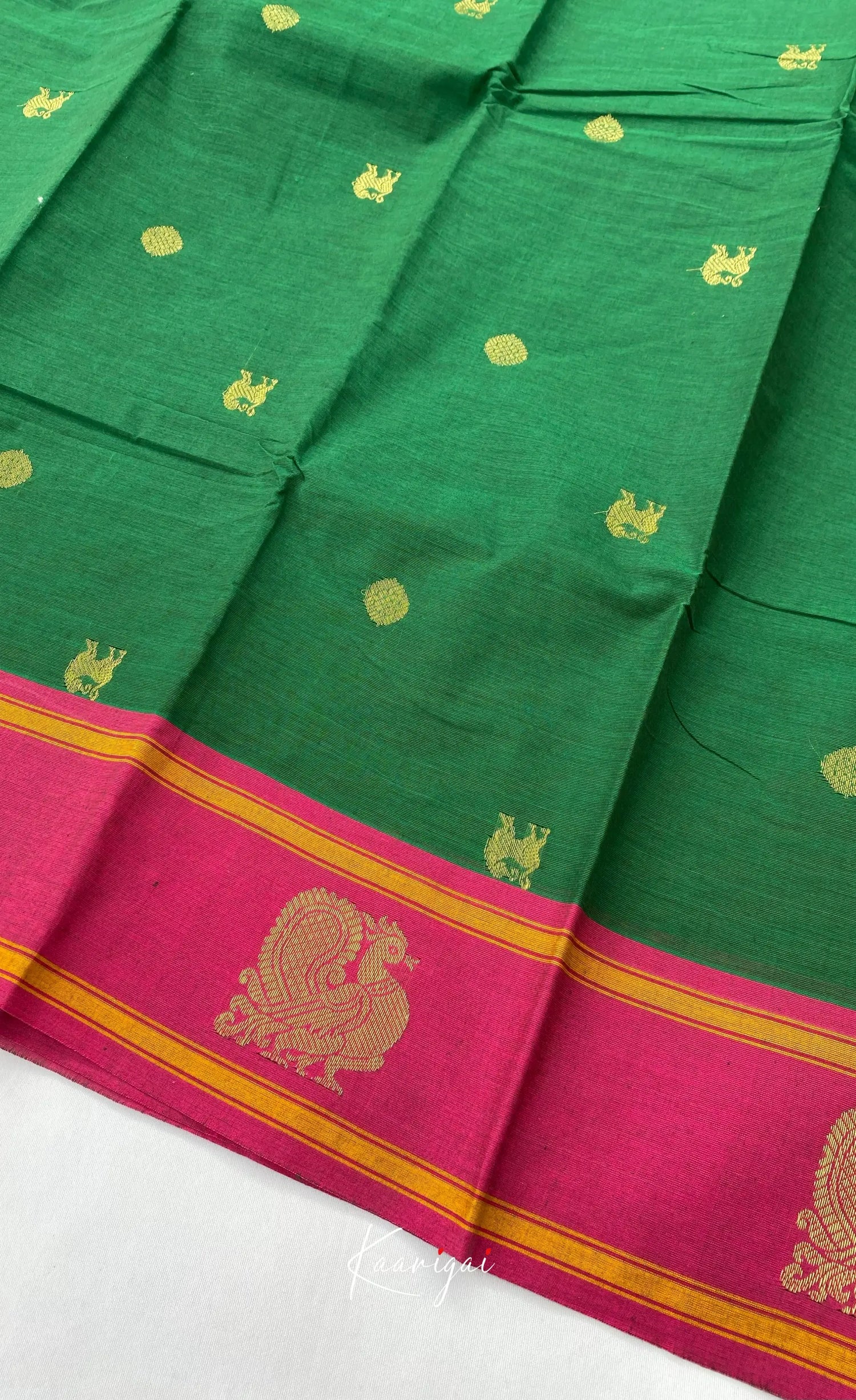 Chettinad Cotton Saree - Dark Green with Pink Sarees