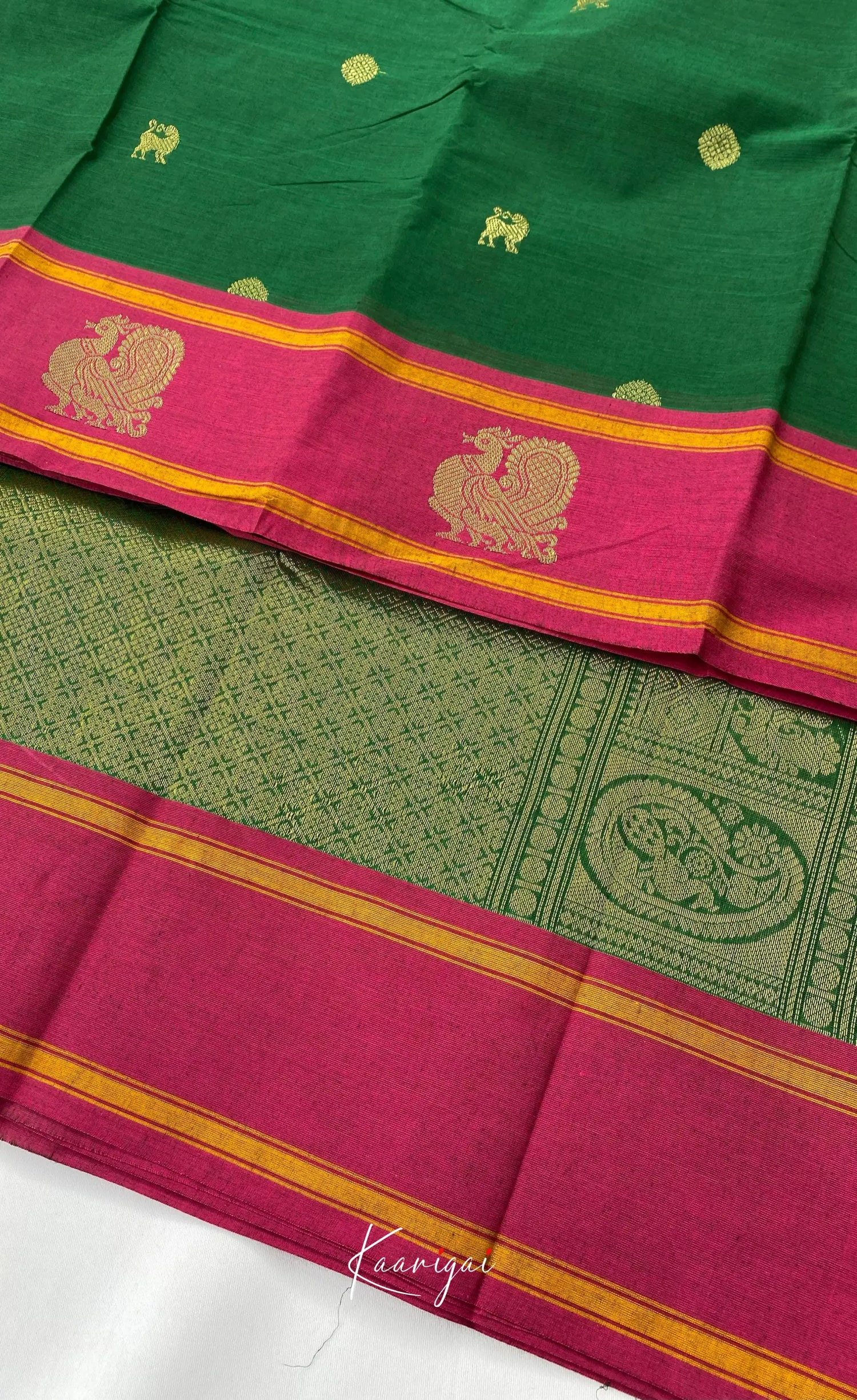 Chettinad Cotton Saree - Dark Green with Pink Sarees