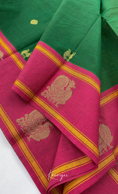 Chettinad Cotton Saree - Dark Green with Pink Sarees