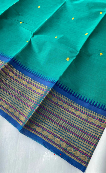 Chettinad Cotton Saree - Dark teal with Blue Sarees