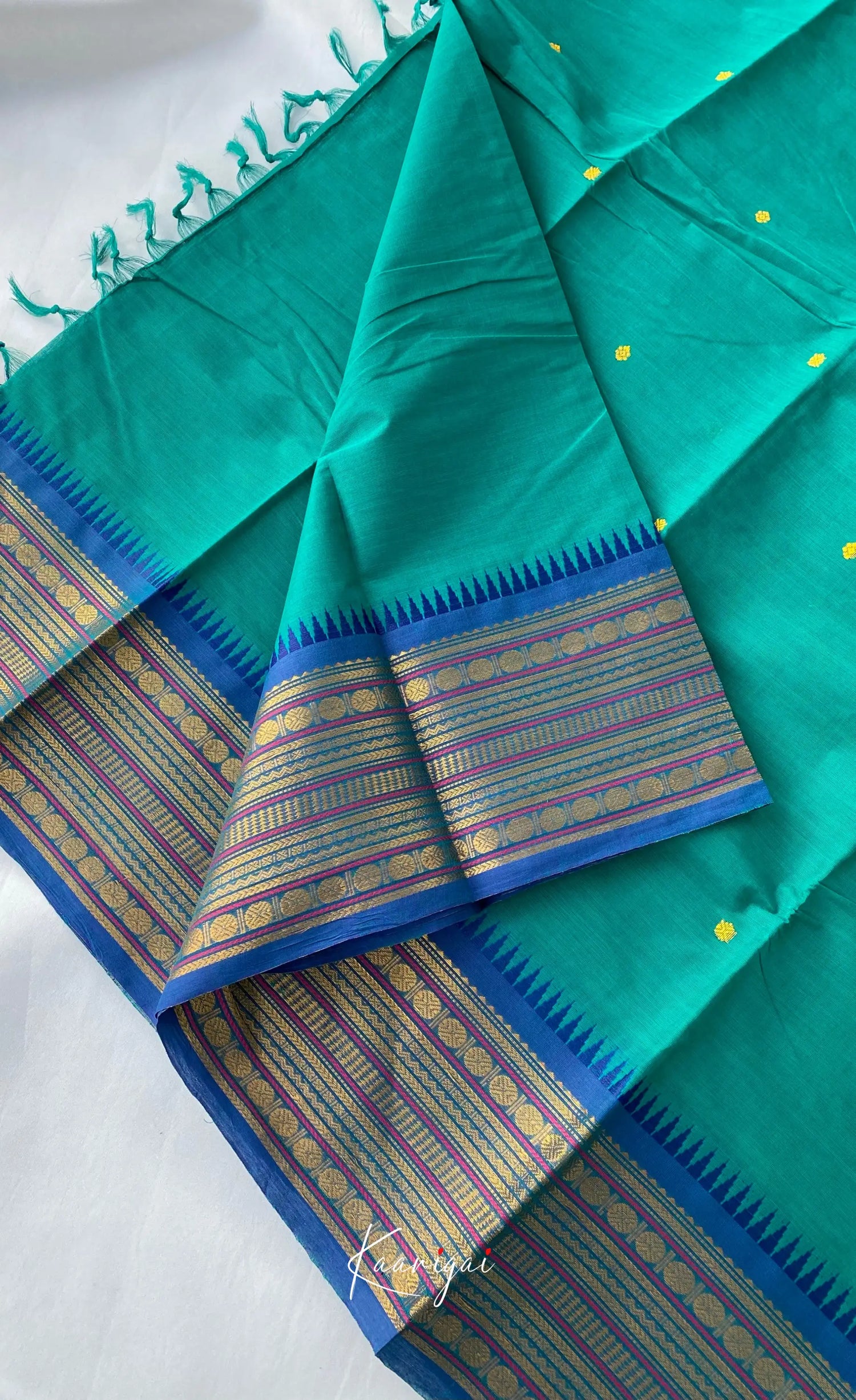 Chettinad Cotton Saree - Dark teal with Blue Sarees