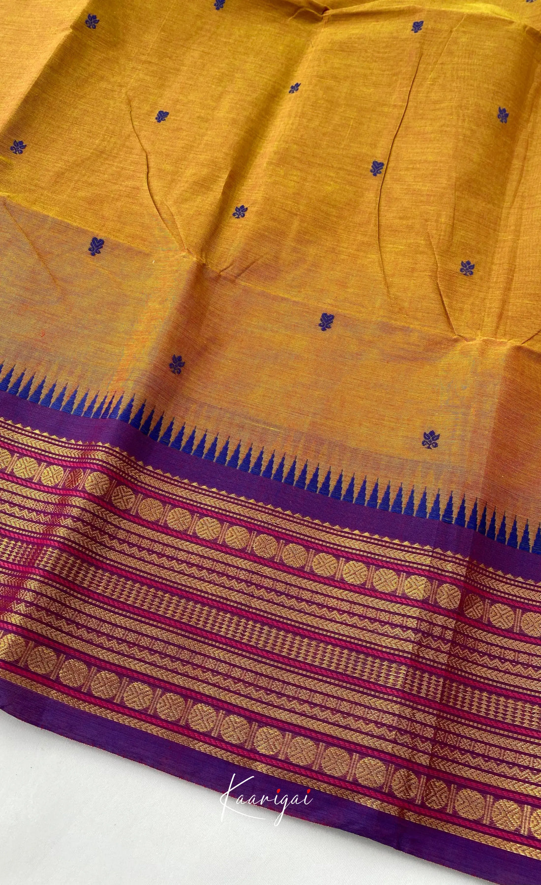 Chettinad Cotton Saree - Dark yellow with Violet Sarees