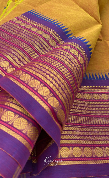 Chettinad Cotton Saree - Dark yellow with Violet Sarees