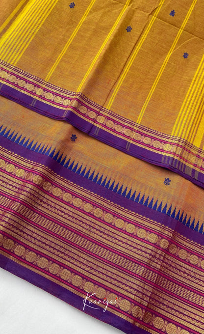 Chettinad Cotton Saree - Dark yellow with Violet Sarees