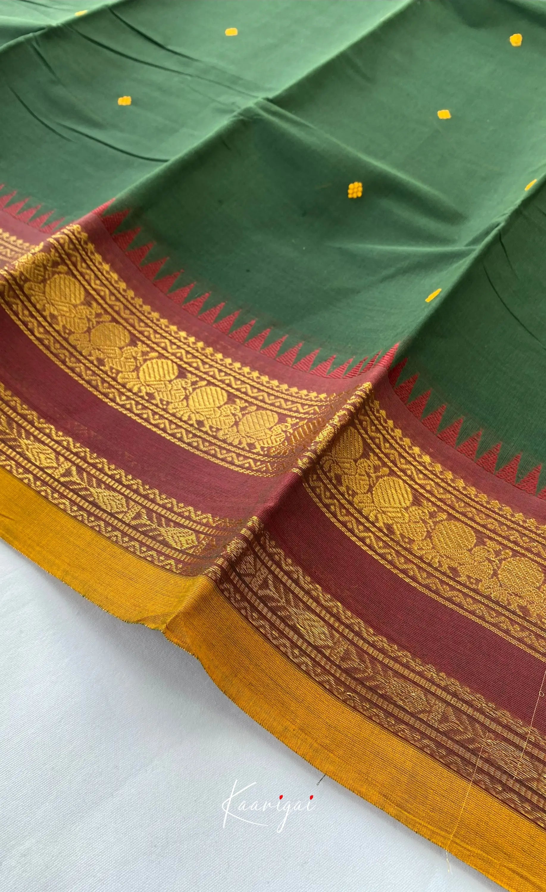 Chettinad Cotton Saree - Deep green with Maroon Sarees