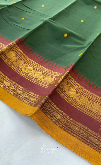Chettinad Cotton Saree - Deep green with Maroon Sarees