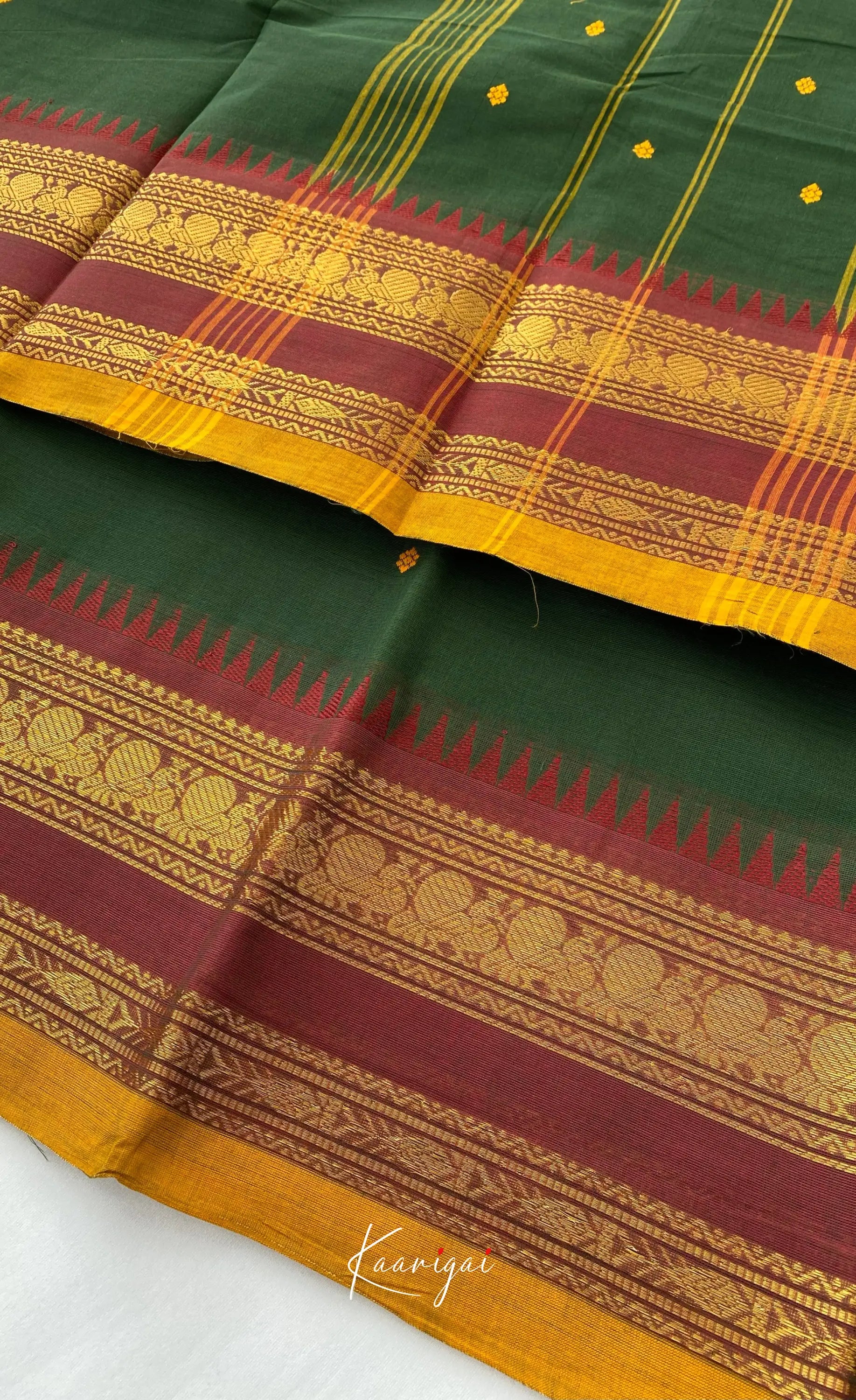 Chettinad Cotton Saree - Deep green with Maroon Sarees