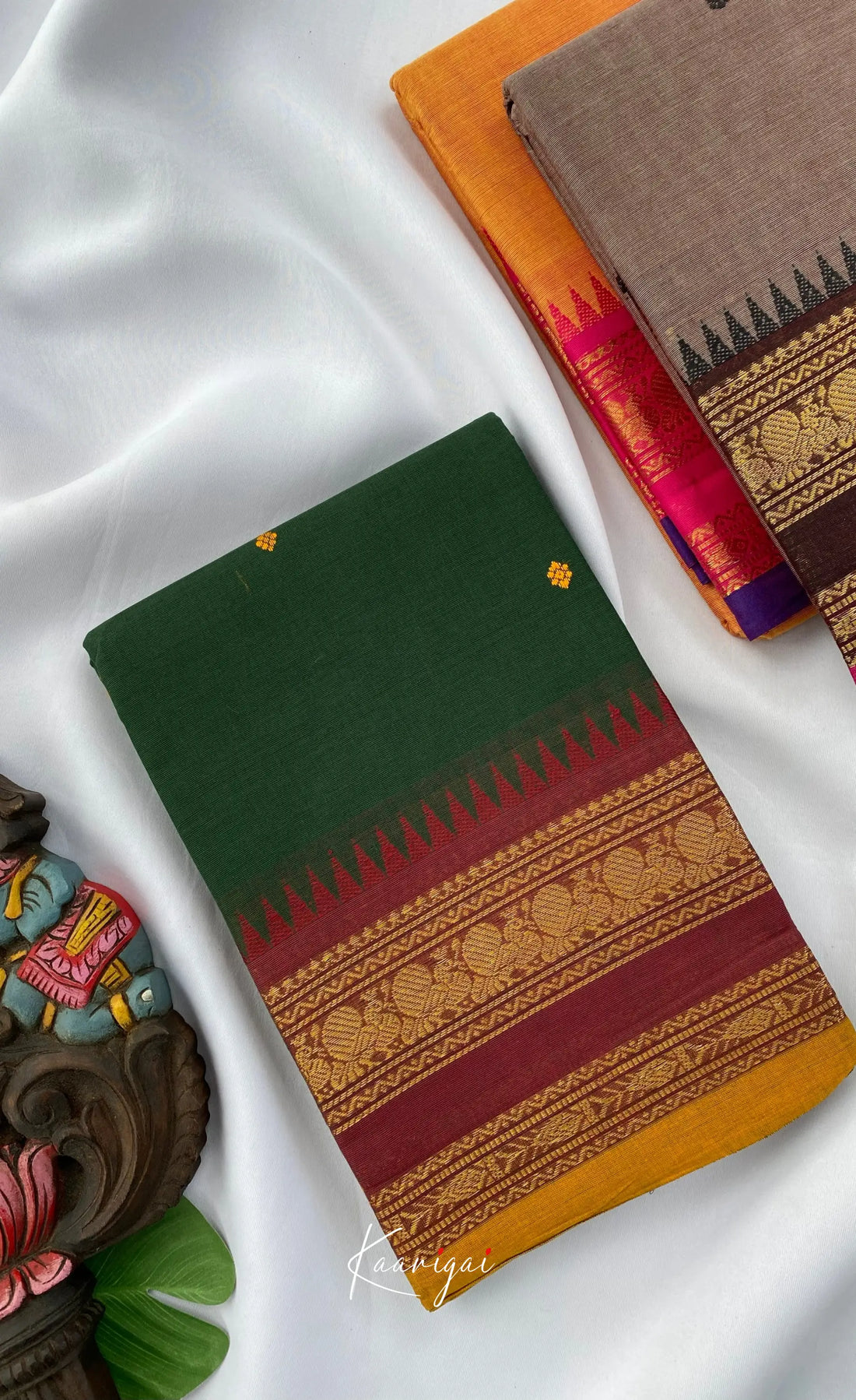 Chettinad Cotton Saree - Deep green with Maroon Sarees