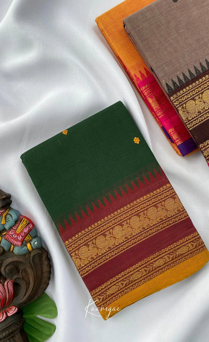 Chettinad Cotton Saree - Deep green with Maroon Sarees