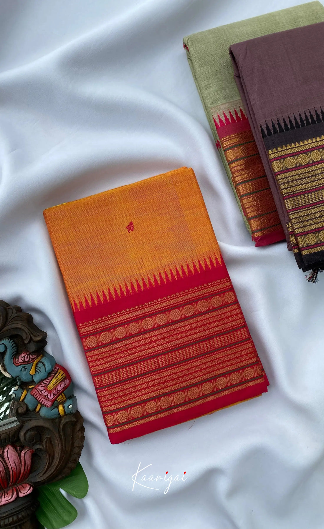 Chettinad Cotton Saree - Dual-tone yellow with Pink Sarees