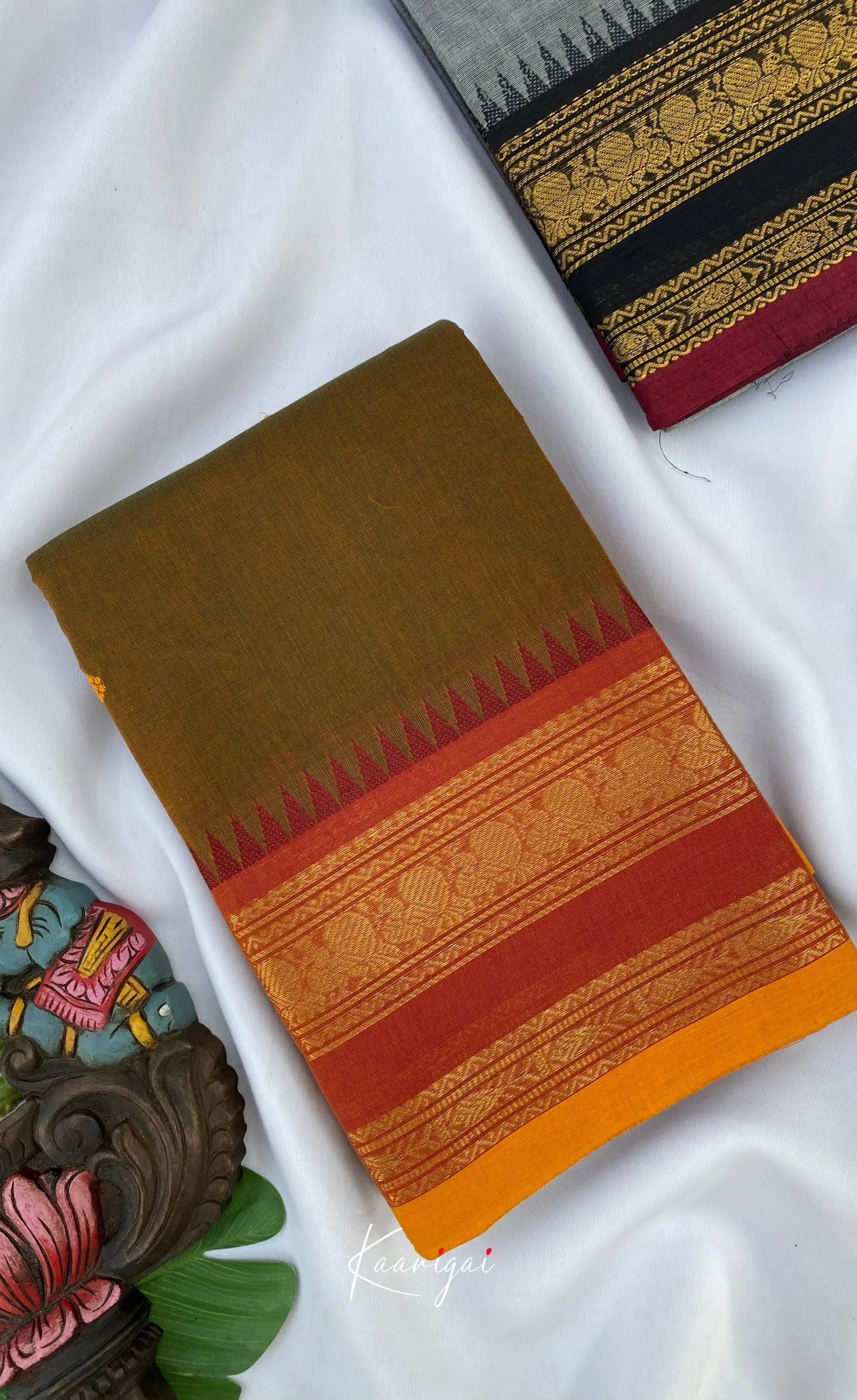 Chettinad Cotton Saree - Earthy brown shade and Maroon tone Sarees