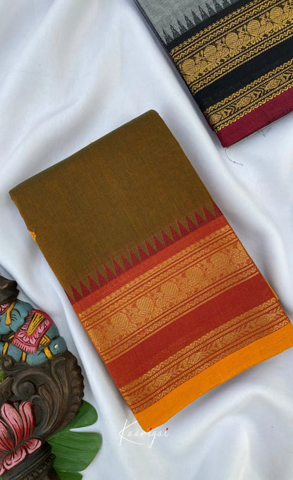 Chettinad Cotton Saree - Earthy brown shade and Maroon tone Sarees