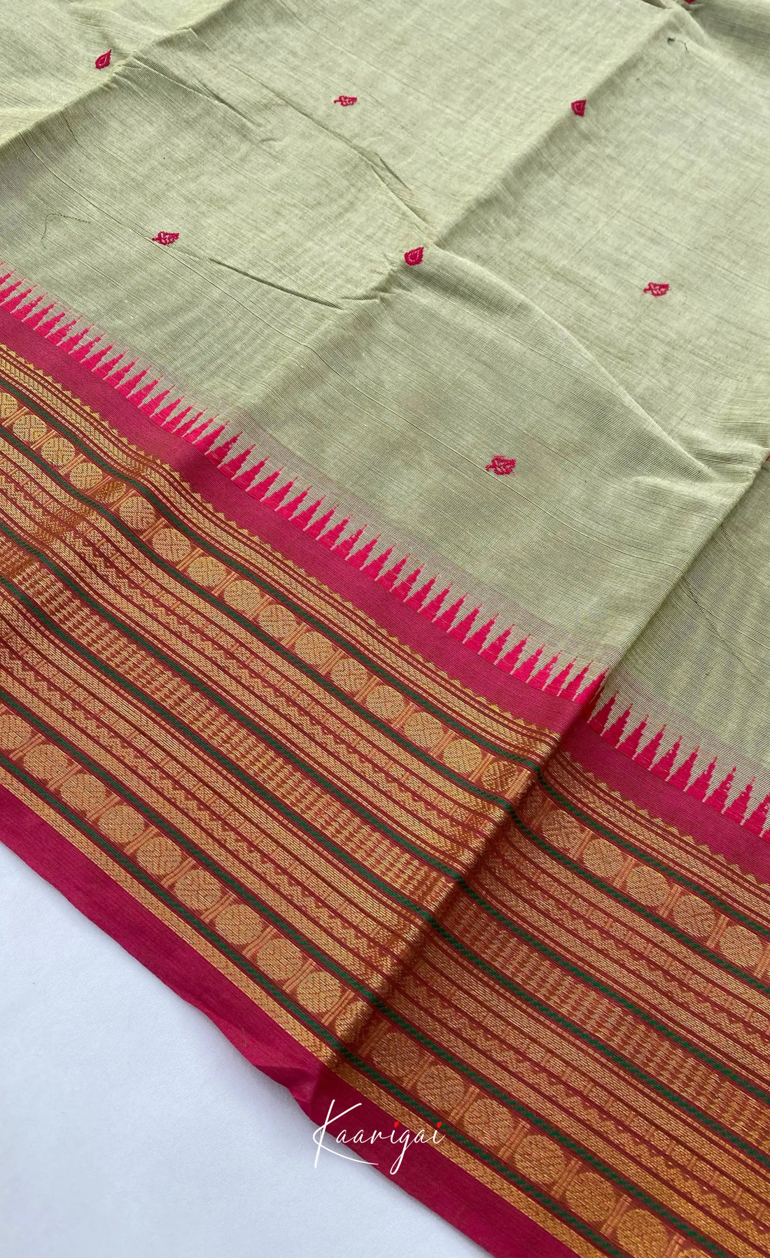 Chettinad Cotton Saree - Greenish Grey with Magenta Pink Sarees