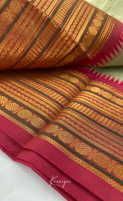 Chettinad Cotton Saree - Greenish Grey with Magenta Pink Sarees