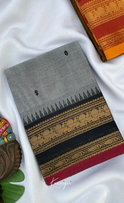 Chettinad Cotton Saree - Grey tone and Black shade Sarees