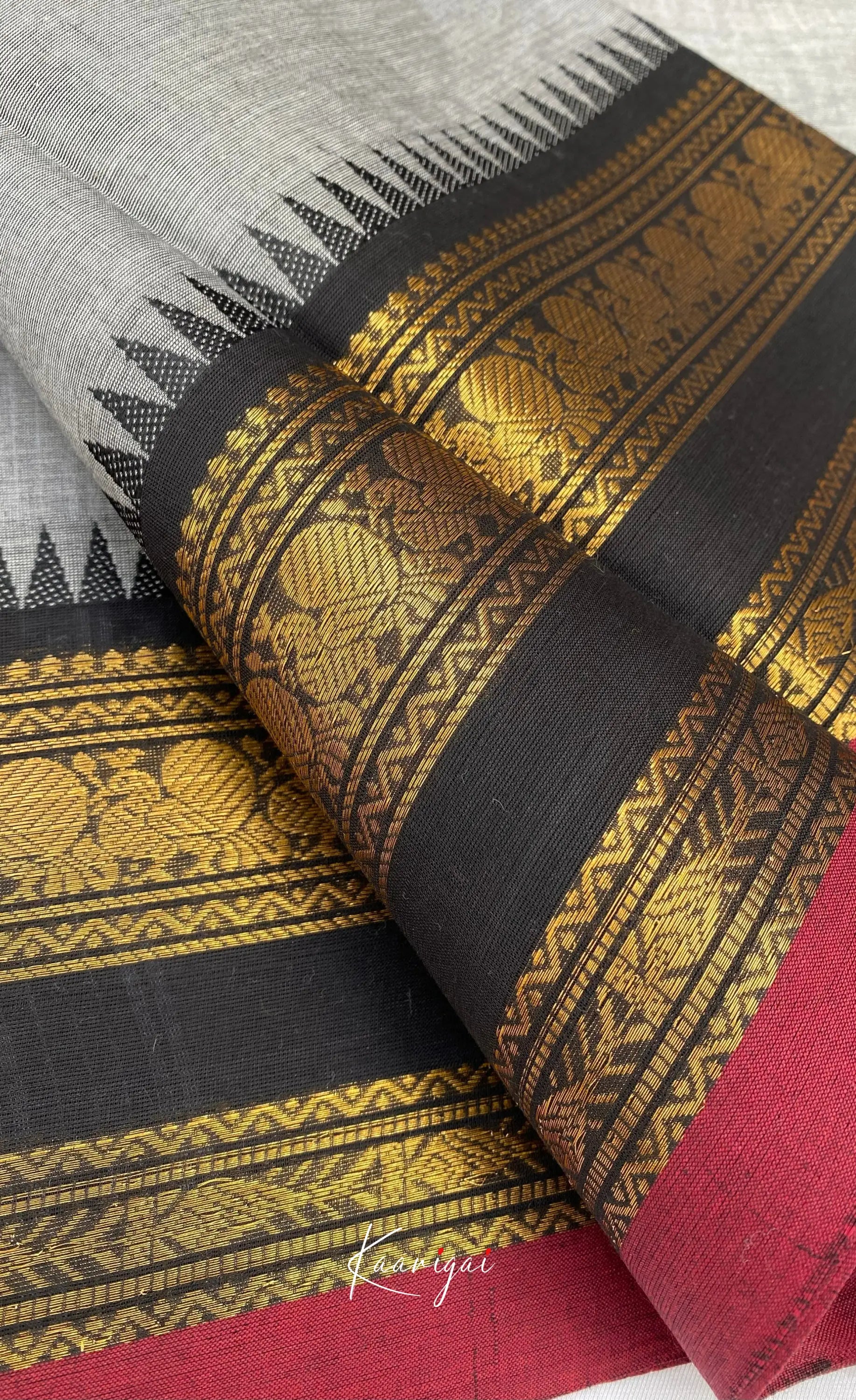 Chettinad Cotton Saree - Grey tone and Black shade Sarees