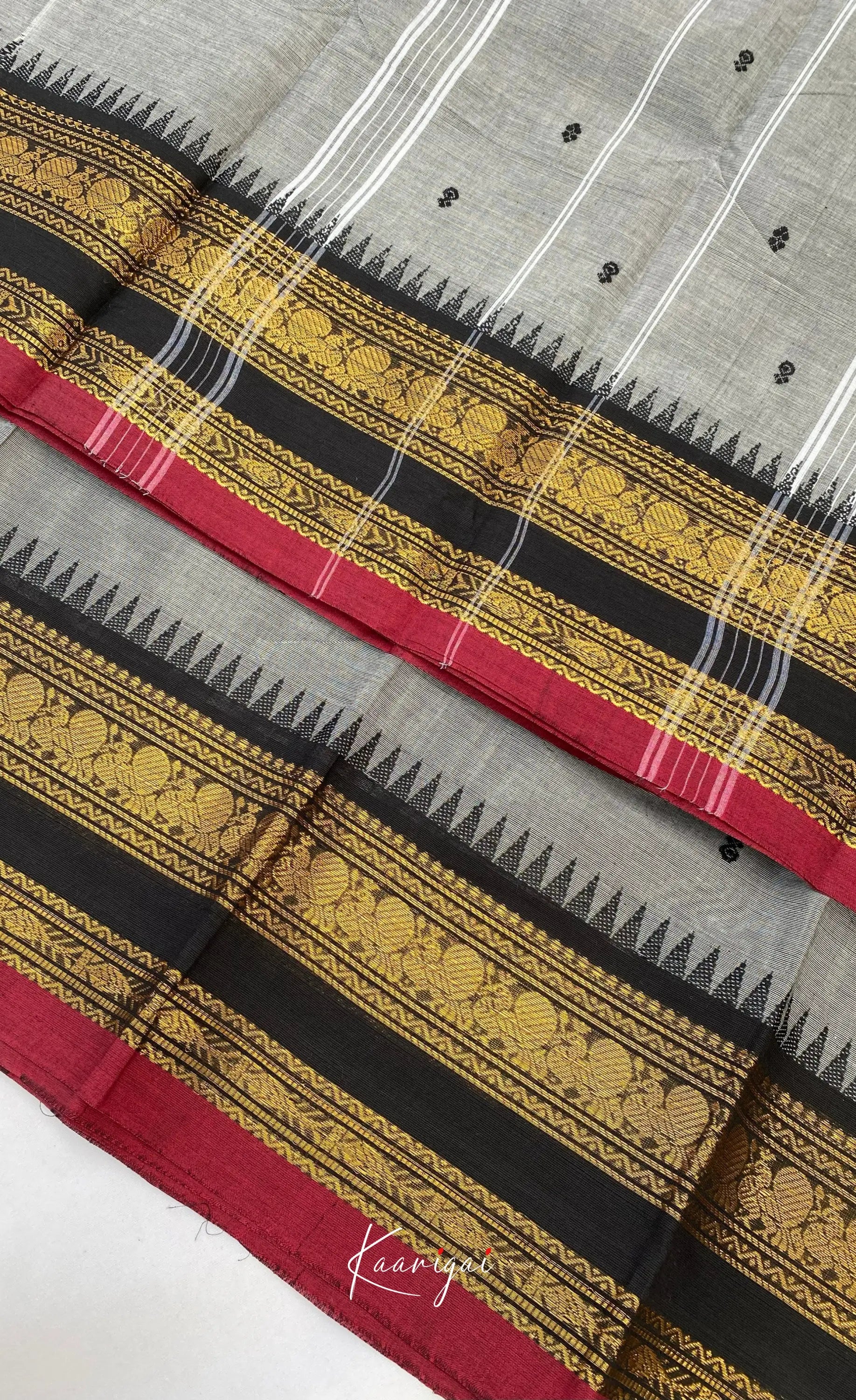 Chettinad Cotton Saree - Grey tone and Black shade Sarees