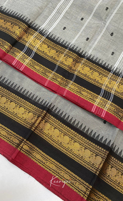 Chettinad Cotton Saree - Grey tone and Black shade Sarees