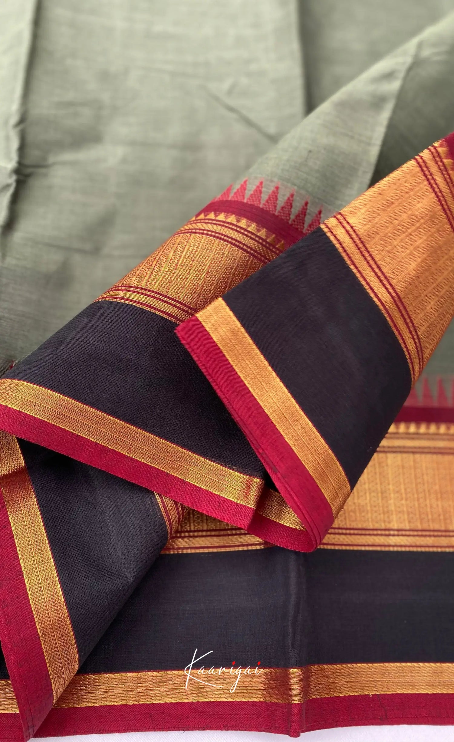 Chettinad Cotton Saree - Grey tone and Dark maroon shade Sarees