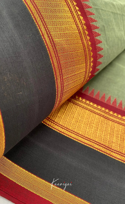 Chettinad Cotton Saree - Grey tone and Dark maroon shade Sarees