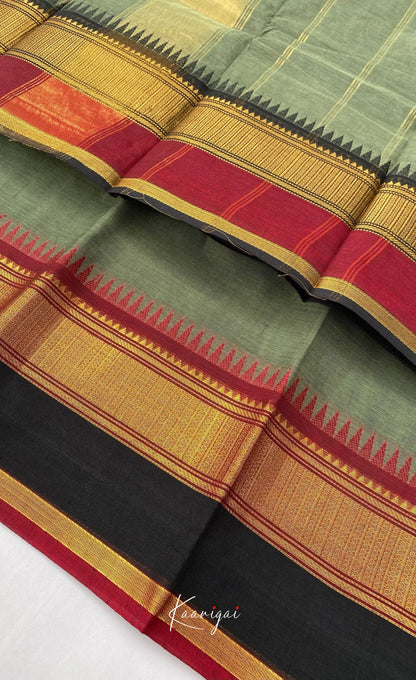 Chettinad Cotton Saree - Grey tone and Dark maroon shade Sarees