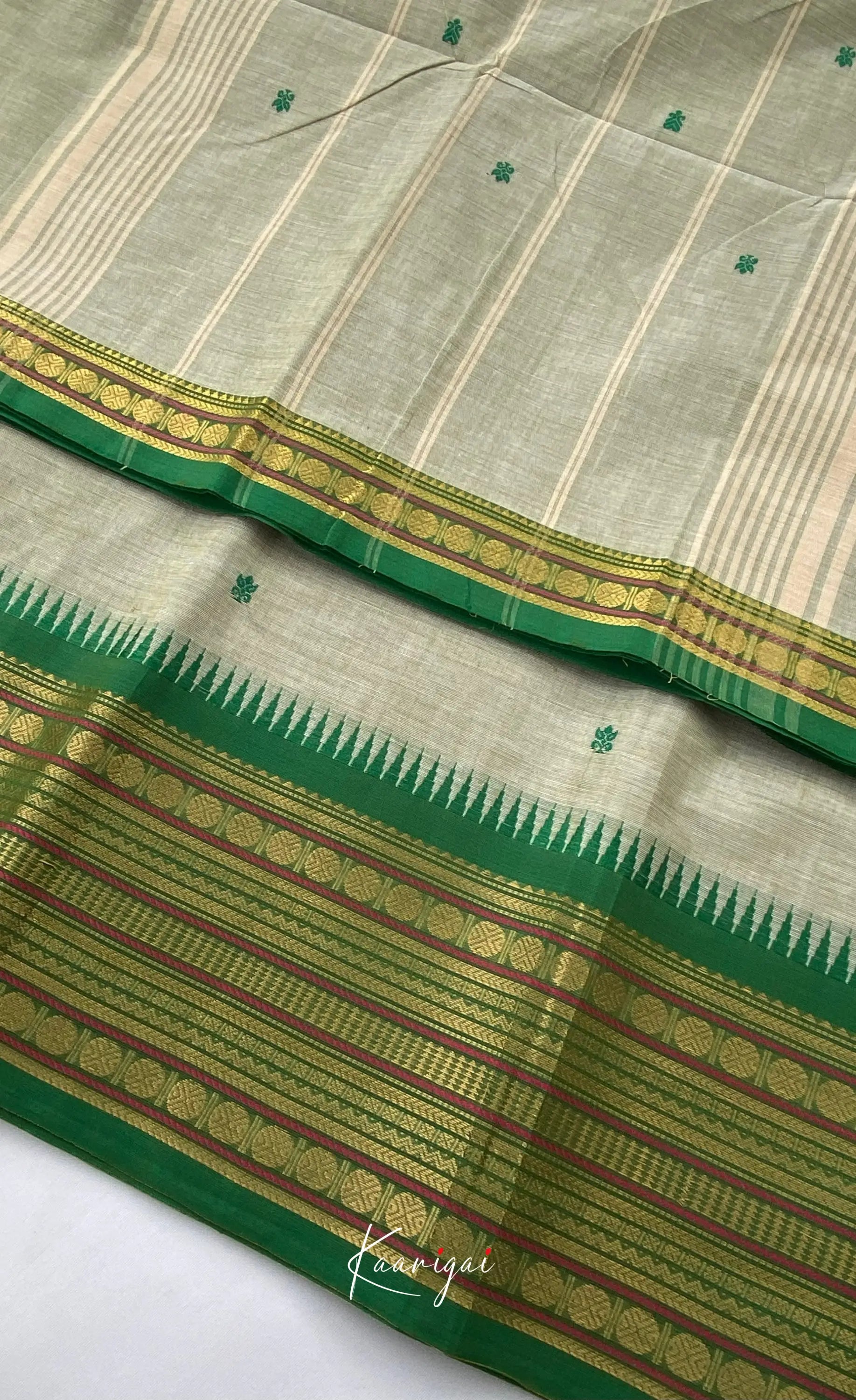 Chettinad Cotton Saree - Grey with Dark Green Sarees