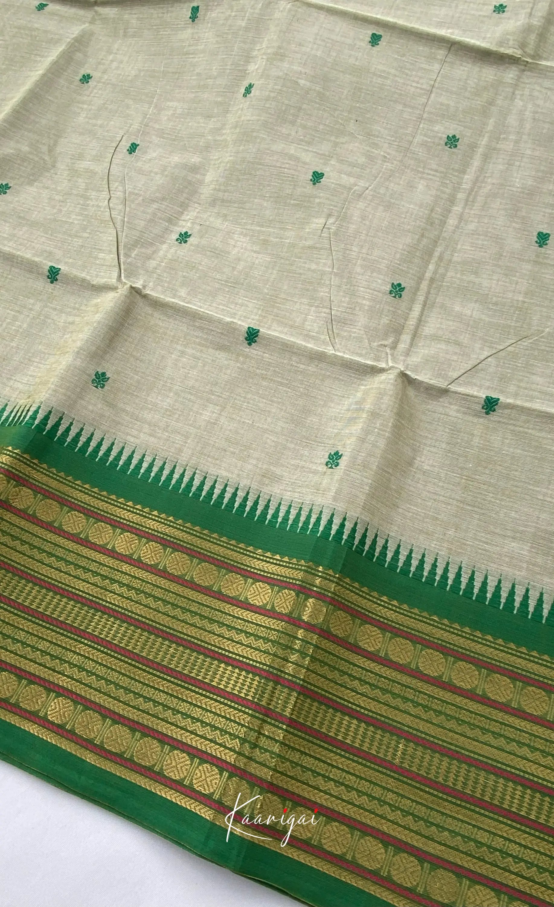 Chettinad Cotton Saree - Grey with Dark Green Sarees
